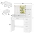 thumbnail image 6 of Quimoo Makeup Vanity Desk with LIighted Mirror, Vanity Desk with 5 Drawers & Storage Shelves, Vanity Table, 3 Color Modes & Adjustable Brightness Dressing Table, Bedroom, 6 of 15