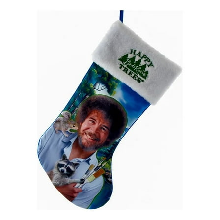 KSA Set of 4 Blue and White Bob Ross "Happy Trees" Christmas Stockings 18"