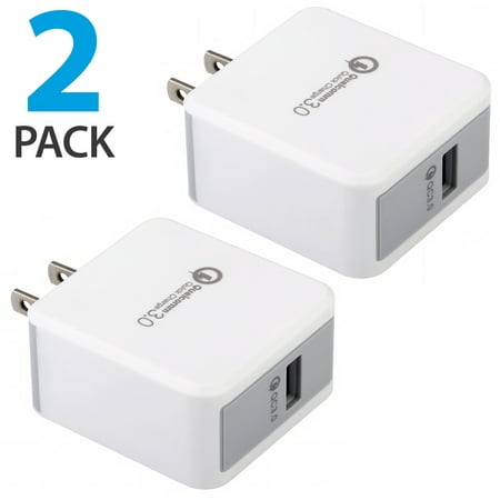 2 Pack Qualcomm 3.0 Quick Charge Certified 18W Fast Rapid USB Wall Charger Adapter For Apple iPhone X iPhone 8 Plus Samsung Galaxy S8 S9+ Plus Note 9 Note 8 Galaxy S7 Edge LG G7 Google Pixel 2 XL