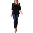 thumbnail image 2 of INSPIRAR CHIC Blusas de Terciopelo para Mujeres con Cuello en V, Manga 3/4, Tendencia Casual de Otoño Invierno, Blusa Suelta, Camiseta XL Negra, 2 of 6