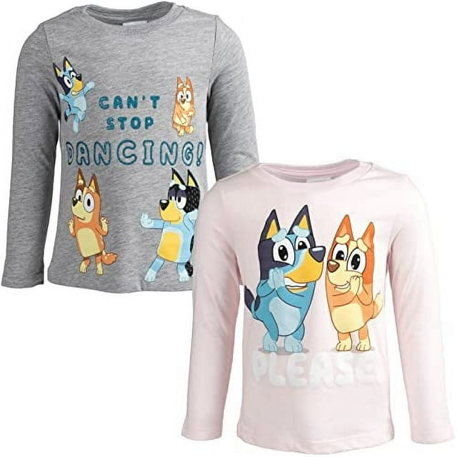 Camiseta Bluey para Niñas Pequeñas 2 Unidades Gris y Rosa 2T