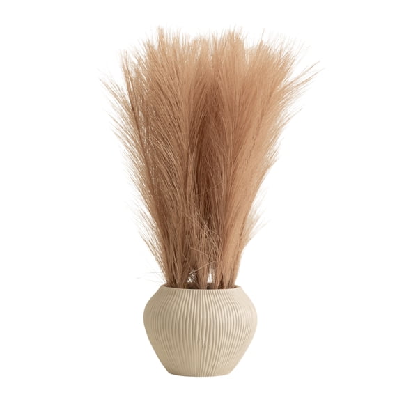DesignOvation 15.25"H Boho Artifical Pampas in Ribbed Vase