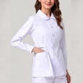 thumbnail image 2 of BCSIOAOI Scrubs for Women,Lapel Collar Long Sleeve Button Front Fitted Medical Uniform Jacket White 2XL, 2 of 5