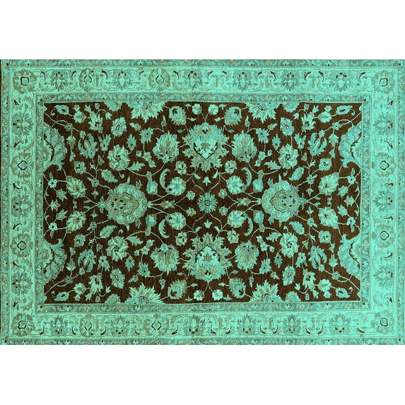Ahgly Company Indoor Rectangle Oriental Turquoise Blue Traditional Area Rugs, 2' x 3'