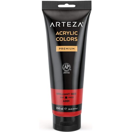 ARTEZA Acrylic Paint, Brillian tRed Color 8.45 oz/250 ml Tube, Rich Pigment, Non Fading, Non Toxic, Single Color Paint for Artists & Hobby Painters