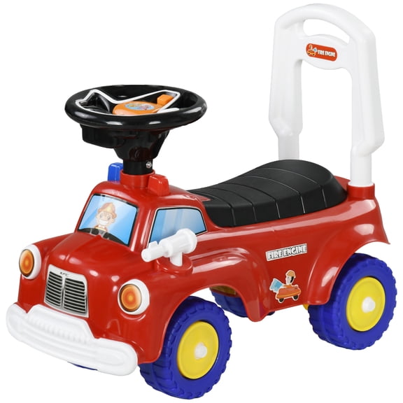 Sunnyfree Toddler Ride On Fire Truck Toy, Foot-to-Floor Ride On Car for Kids 1-3 years, with 10 Music Tracks, Horn & Under-Seat Storage, Red