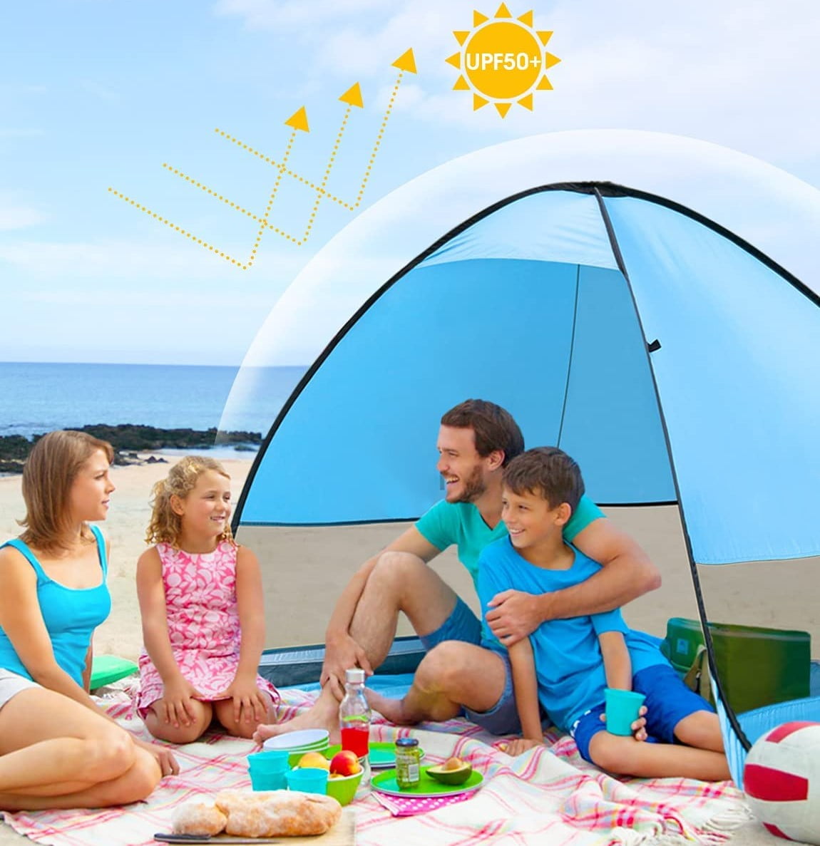 Pop Up Beach Tent UPF 50+ Sun Shelter for 2-3 Person Automatic Portable Beach Shade Tent Outdoor Cabana Sun Umbrella,Blue
