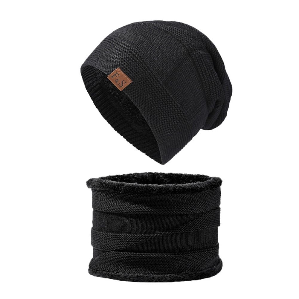 Men Women Fleece Thermal Warm Knitted Hat Balaclava Beanie Hat Scarf