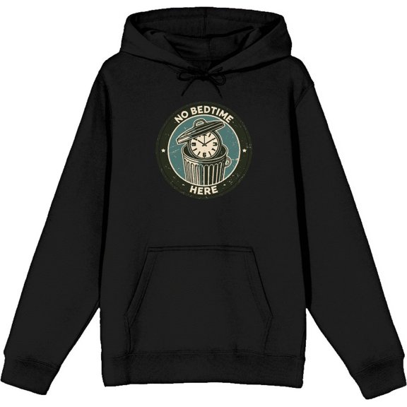 No Bedtime Here Adult Black Long Sleeve Hoodie-Medium