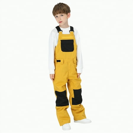 HCNTES Toddler Kids Snow Bib Overalls Waterproof Adjustable Straps Warm Winter Ski Pants for Outdoor Adventures(A-Yellow 6-7 Years)