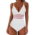 thumbnail image 3 of cocolona Womens One Piece Tummy Control Swimsuits Summer Solid Color V Neck Mesh Patchwork Bathing Suit, 3 of 6