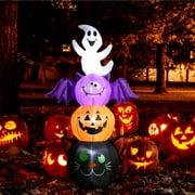 WONDER garden 6 Ft Halloween Inflatables Yard Decor Ghost with Bat&Pumpkin&Black Cat LED Lights Outdoor Indoor Blow Up Garden/Party/Lawn