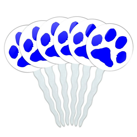 Paw Print Blue Cupcake Picks Toppers - Set of 6