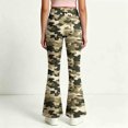 thumbnail image 6 of Spazoro Girls Flare Pants with Pockets, Camo Print Lightweight Button Zip Loose Fit High Rise Bell Bottom Trousers for Street Daily Wear Green Size 7-8, 6 of 7