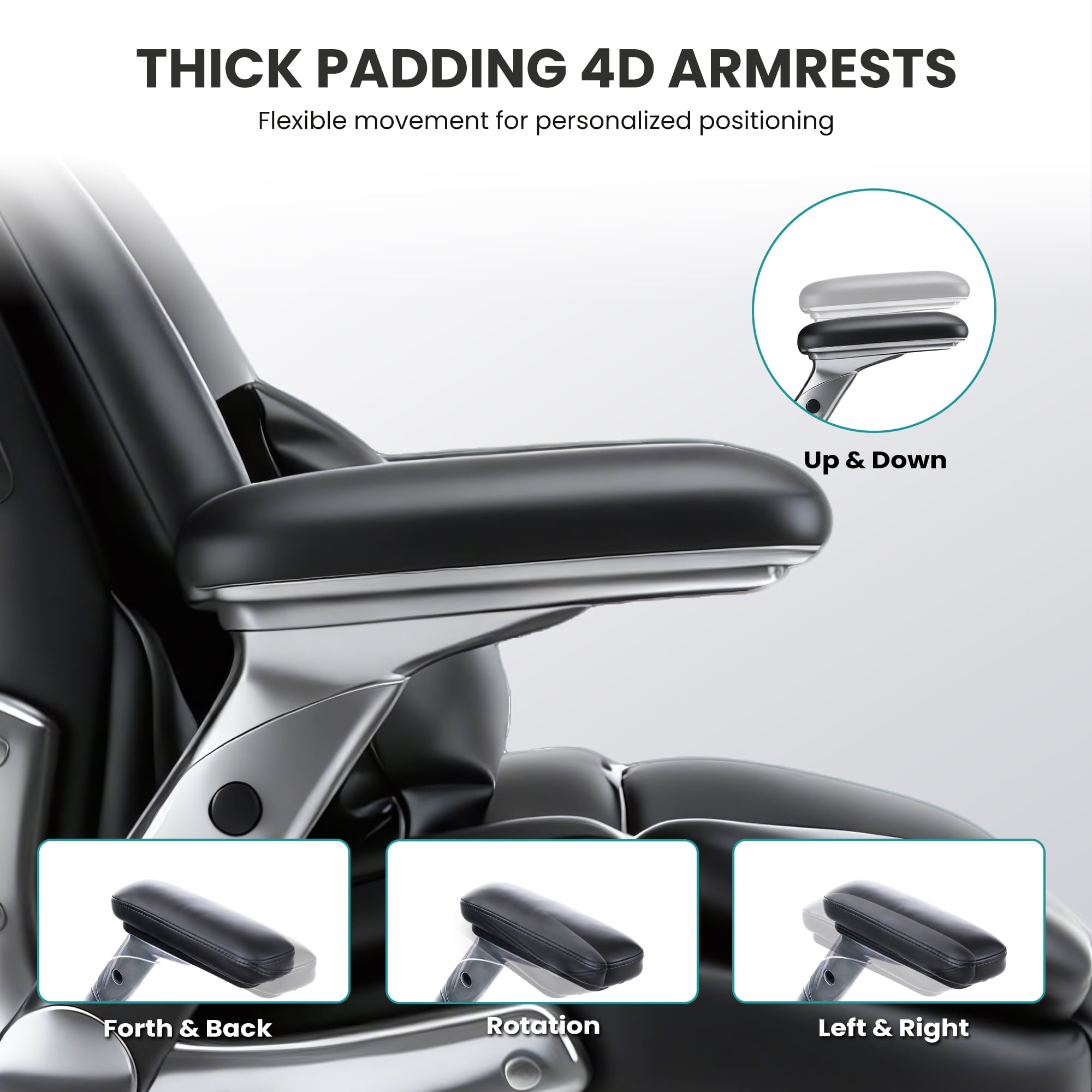 EOP 600LBS Big and Tall Heavy Duty Office Chair, Ergonomic Massage Desk Chair with 4D Adjustable Armrests, PU Leather Executive Chair with Lumbar Support & Quiet Dual Rubber Wheels, Black