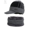 thumbnail image 3 of Gustave 2 Pieces Men Knit Visor Beanie and Fleece Lining Scarf Set, Winter Warm Thick Knit Skull Cap with Brim for Outdoor Sport "Gray", 3 of 9