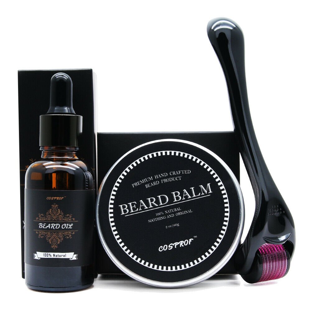 Men Beard Growth Kit with Beard Oil + Beard Balm + Micro Needle