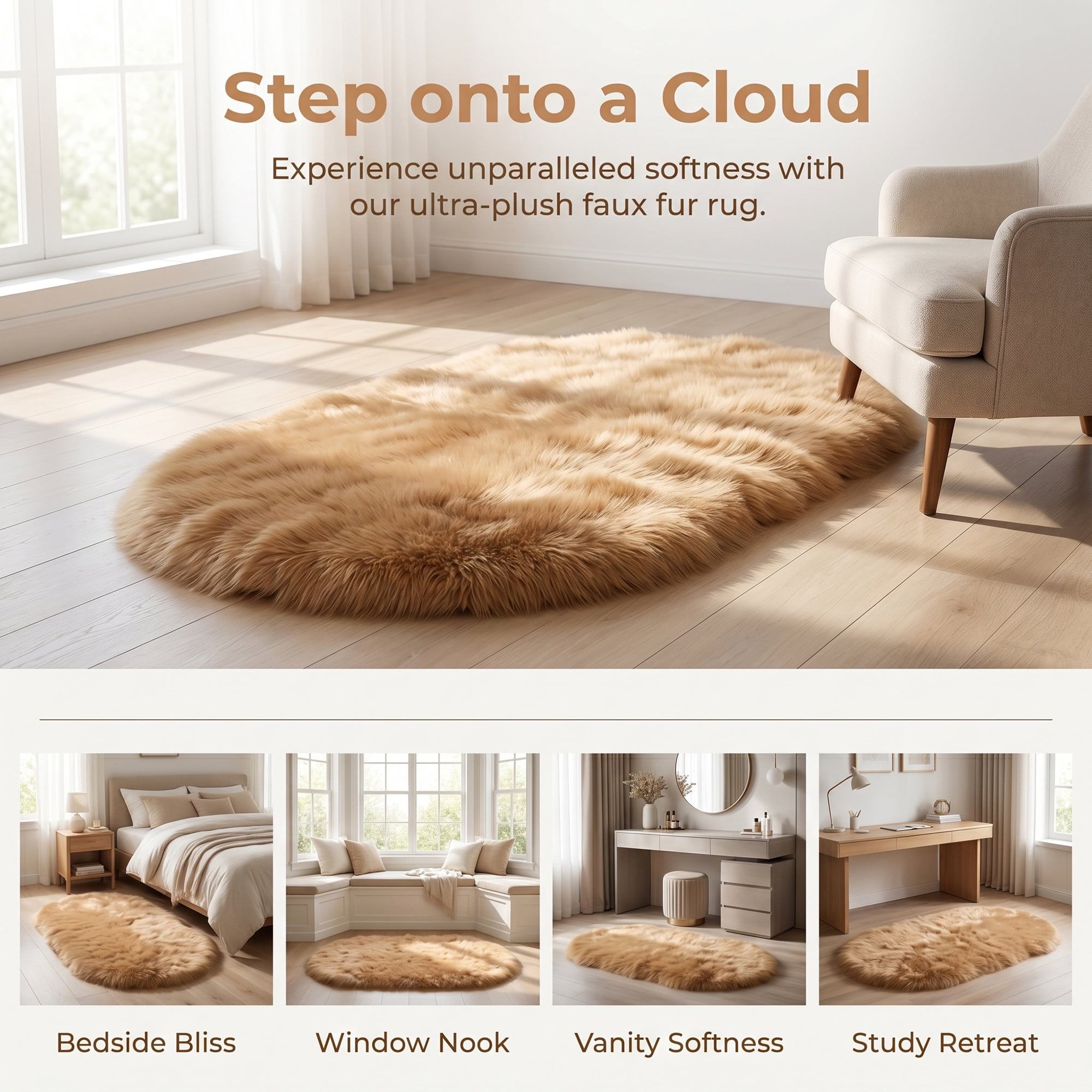 Unique Bargains Shaggy Area Rug Ultra Fluffy Non-Slip Fuzzy Carpet 35" x 24" Khaki