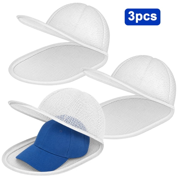 3pcs Hat Washer Cage for Washing Machine, EEEkit Baseball Cap Cleaner with Zippered Mesh Laundry Bag, White