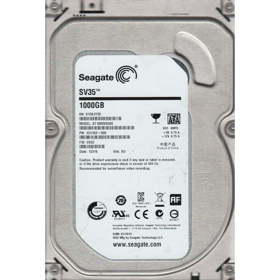 ST1000VX000, S1D, SU, PN 1CU162-500, FW CV22, Seagate 1TB SATA 3.5 Hard Drive