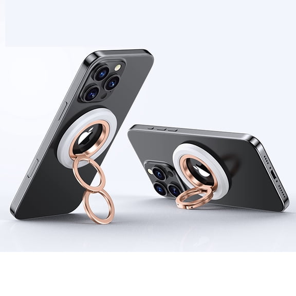 Magnetic Phone Grip, Innovative 2 Way Stand Metal Cell Phone Ring Holder 360 Rotation Shakeproof Stable Kickstand for Desk Fit for iPhone 17/16/15/14/ Galaxy S26 Ultra S25/Pixel 10 Pro XL, White