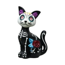 Day of The Dead Dog and Cat Figurine, Halloween Statue Sugar Skulls Animal Statue Resin Crafts Skeleton Sculpture for Halloween Home Desk Decorations