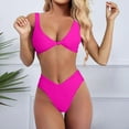 thumbnail image 2 of ZRBYWB Women's Bikini Sets Bikini Set For Female Solid Color V Neck Knot Front Push Up High Leg Thong 2 Piece Swimsuits Bikini Sets For Women, 2 of 5