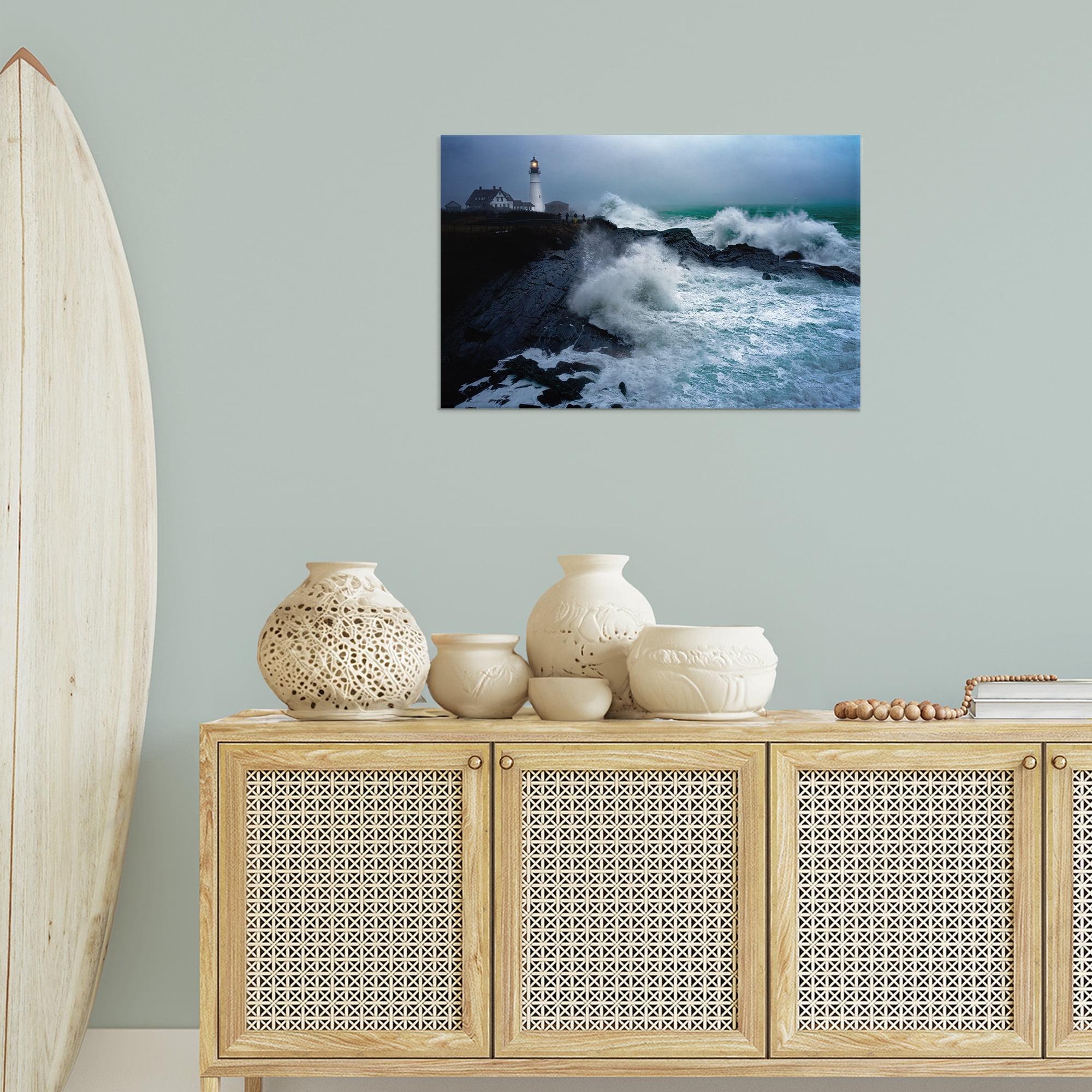 Stupell Industries Splashing Waters with Lighthouse Nautical & Beach Photography Wrapped Canvas Art Print Wall Art, 30 x 20