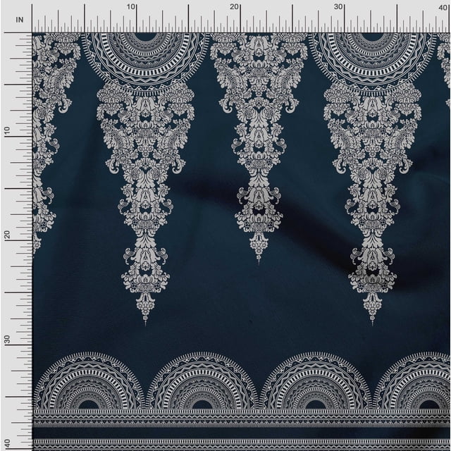 Soimoi Modal Satin Fabric Floral & Semi Mandala Panel Print Fabric by The Yard 42 Inch Wide