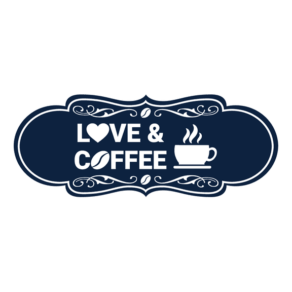 Designer Love and Coffee Sign (Navy Blue / White) - Large