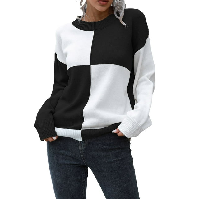 Puntoco Suéter Diseño De Ropa Para Mujer Suéter A Cuadros A Cuadros Suéteres De Punto Europeos Y Americanos De Manga Larga Sueltos Y De Invierno Para Mujer Nueva Liquidación Navideña Puntoco Puntoco-5078