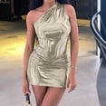 thumbnail image 2 of Summer Saving Wycnly Sundresses for Women Sleeveless Slash Neck Solid Mini Dresses Night Club Party Bodycon Dresses Sequin One Shoulder Summer Dress Beige Up to 65% off, 2 of 7