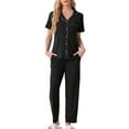 thumbnail image 2 of INSPIRE CHIC Women's Pajama Set Button Down Soft Short Sleeve Sleepwear Long Pants 2 Piece Lounge Set S Black, 2 of 6