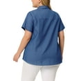 thumbnail image 3 of Agnes Orinda Women's Plus Size Chambray Shirt Denim Western Shirts Short Sleeve Button Down Tops 1X Dark Blue, 3 of 7