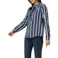 thumbnail image 4 of INSPIRE CHIC Women's Button Down Roll-up Long Sleeves Lapel Collar Shirts XL Navy Blue, 4 of 6