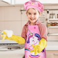 thumbnail image 3 of 2 Piezas Delantal Infantil Unicornio y Gorro de Chef Ajustable Delantal de Chef Infantil Disfraz de Cocina para Niñas Niños Cocinar, Pintar, Manualidades, Jardinería （60*40cm）, 3 of 5