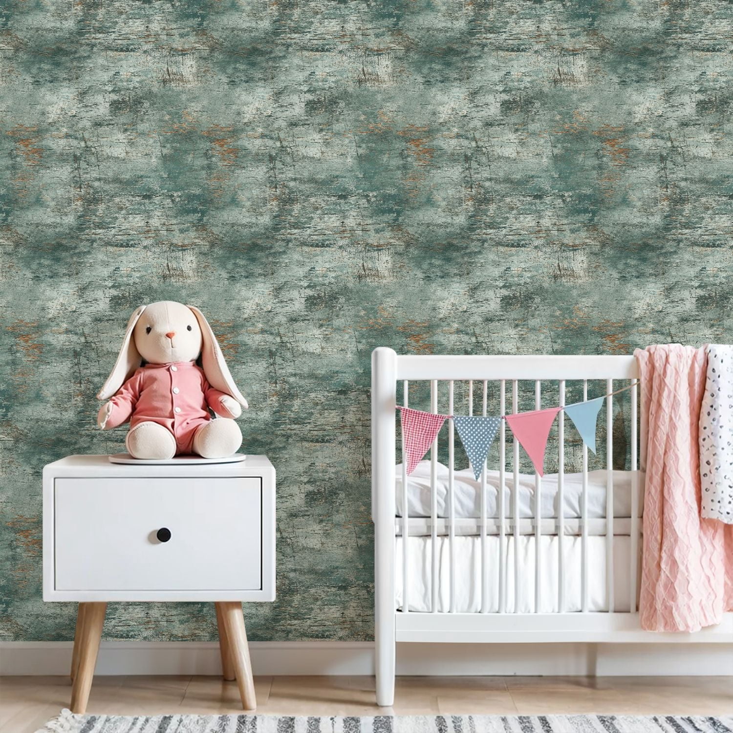 Industrial Peel and Stick Wallpaper 23.6in x 9.8ft Abstract Grunge Texture Teal Copper Tones Rustic Contact Paper Vinyl Waterproof Self Adhesive Wall Paper for Bedroom Shelf Cabinet Renter Friendly