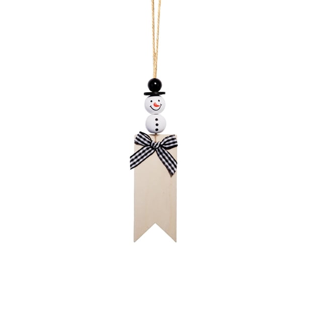 Black Wooden Christmas Hanging Tag With Bead, Writeable Drawable Gift Label For Tree Diy Ornament, Snowman Themed Holiday Decor