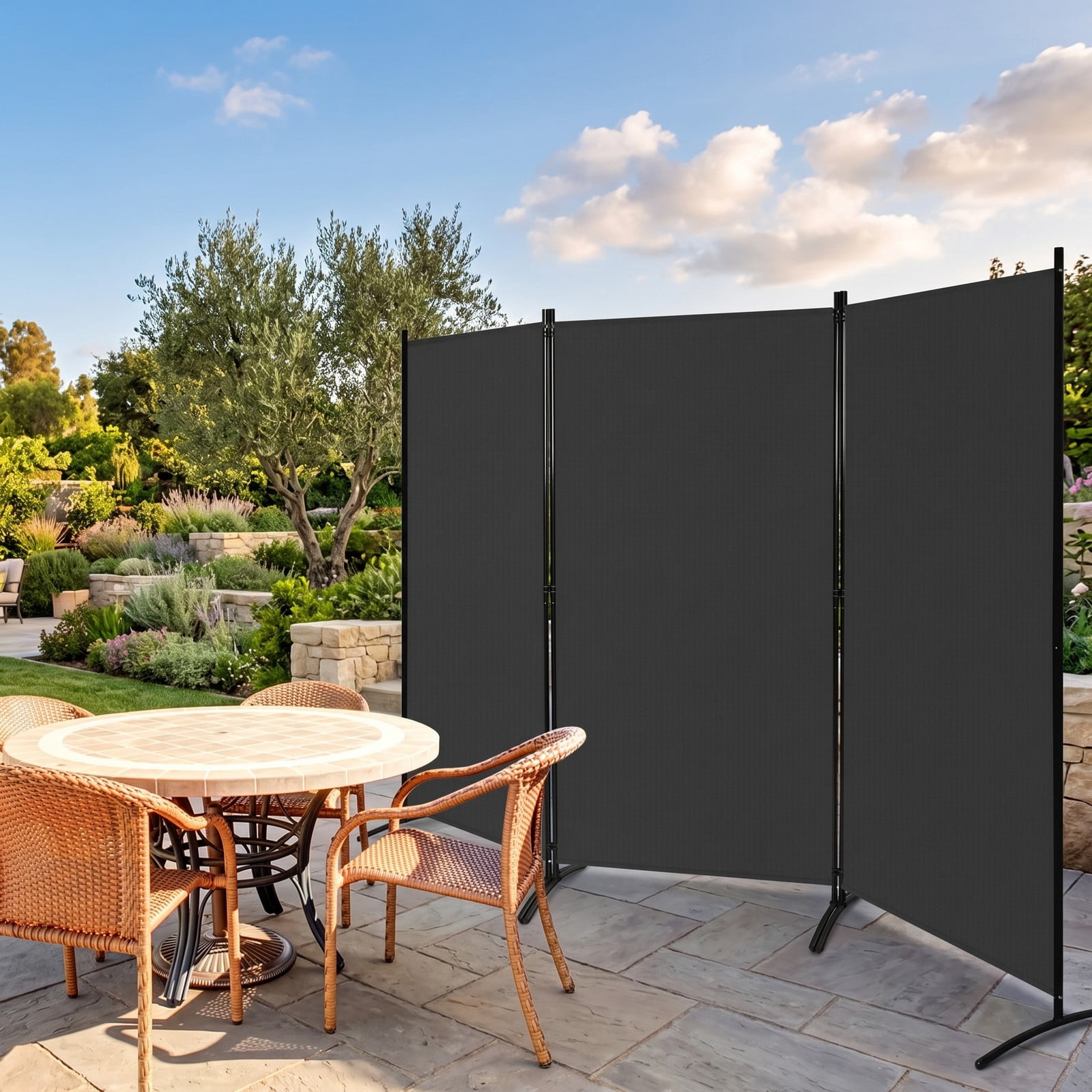 ALPULON 3-Panel Room Divider Folding Privacy Screen, 6 FT Freestanding Partition Panel Screen with Durable Hinges and Steel Base for Office, Bedroom, Home Decor, Black