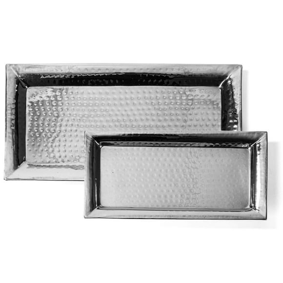Colleta Home Silver Hammered Trays - Silver Serving Trays and Platters - Appetizer Tray - Chrome Platters (2 Pack Rectangle Platters)