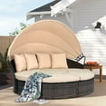 thumbnail image 4 of Glavbiku 64.1" Outdoor Wicker Round Daybed with Cushions,Rattan Sofa Bed with Lift Table,Beige, 4 of 13
