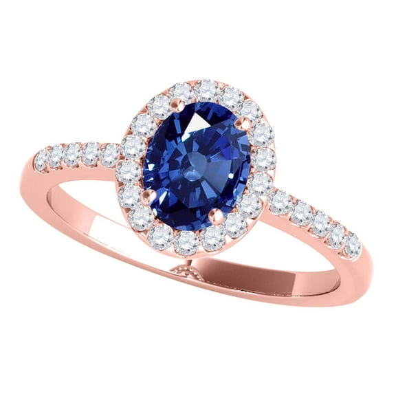 Mauli Jewels Rings for Women 0.90 Carat Diamond And Oval Shaped Sapphire Ring 4-prong 10K Rose Gold