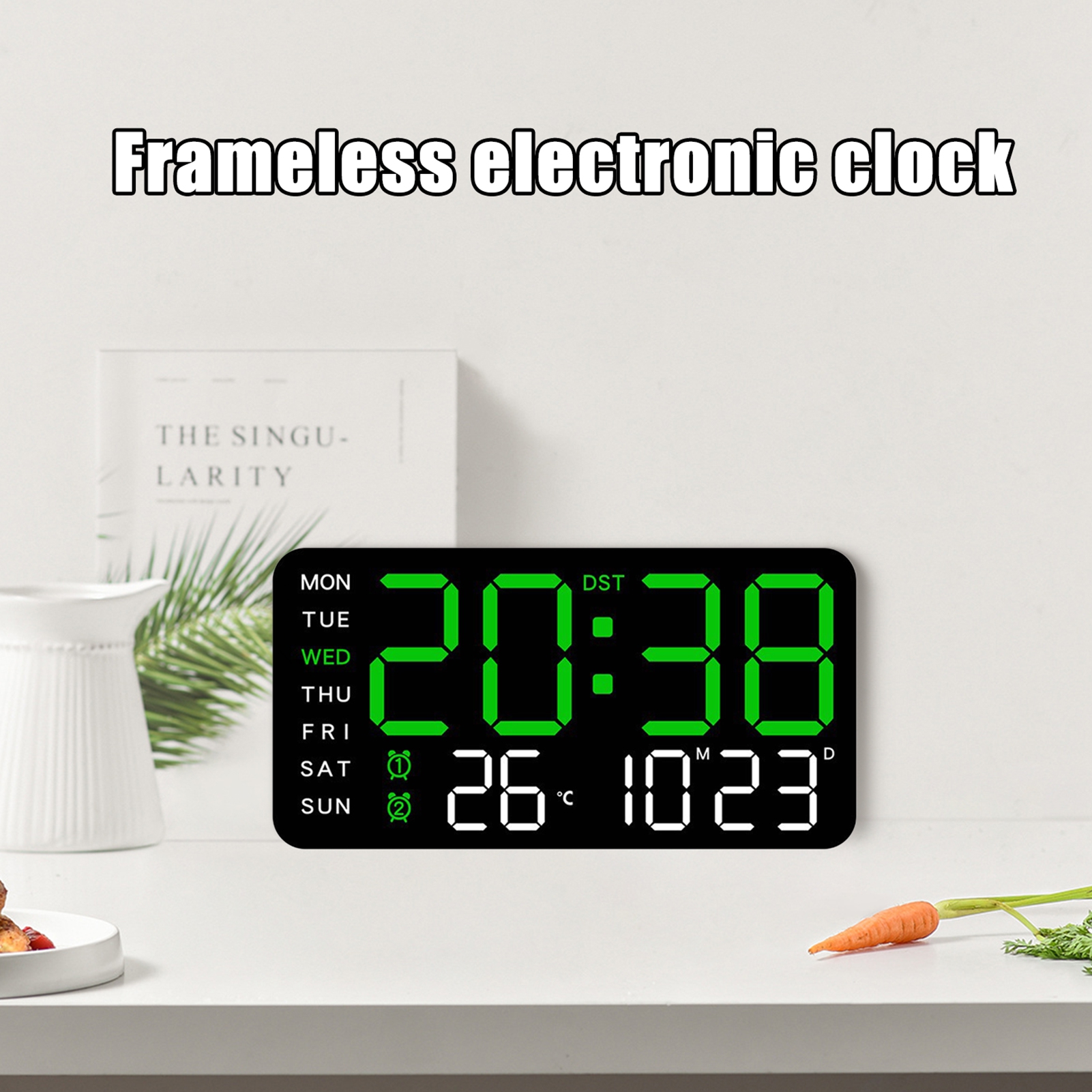 Callipe Digital Wall Clock Large Display Auto Dimming Easy-Setup Temperature Calendar Countdown Timer Silent Hanging Clock