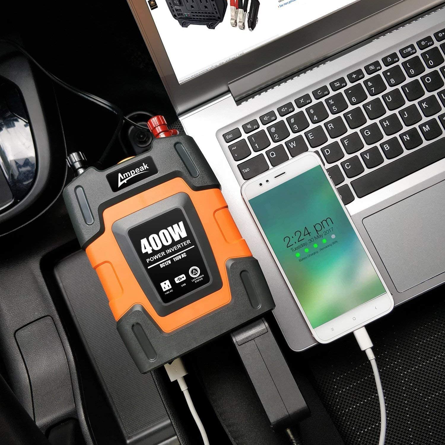 Ampeak 400 Watts Power Inverter DC 12V to 110V AC Car Inverter with 3.1A Dual USB Converter