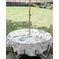 thumbnail image 3 of Outdoor Tablecloth with Umbrella Hole Zipper Blue Teal Botanical Round Tablecloth 60" Waterproof Outside Table Cloth Watercolor Spring Summer Leaves Patio Table Cover Tablecloths for Picnic Party, 3 of 8