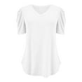 thumbnail image 3 of Fznquz Puff Sleeve Womens T-Shirts Work White Dressy Shirt V Neck Casual Solid Blouses for Women, 3 of 7