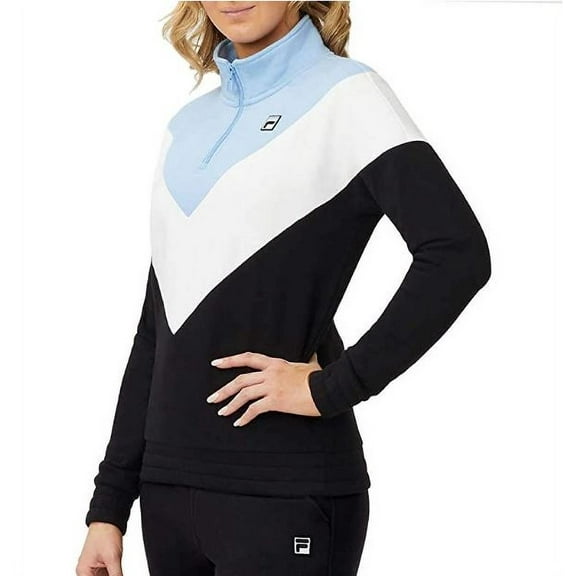 Fila Ladies' 1/4 Zip Fleece Pullover Sweatshirt, Black/Blue/White XL - NEW