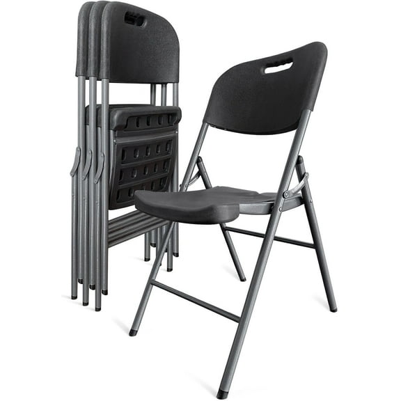 Folding Chairs for Outside 4 Pack, HDPE Plastic Heavy Duty Foldable Chair Portable, Seat with Steel Frame 350 lb for Indoor Outdoor Dinning Party Wedding School Camping Picnic Use (Black)
