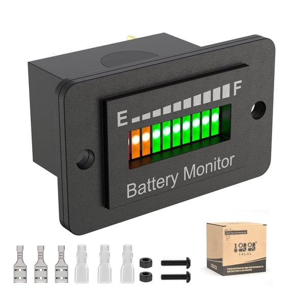 10L0L Universal Golf Cart Battery Monitor Meter for Yamaha Club Car EZGO, 12-72V LED Battery Monitor Gauge