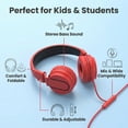 thumbnail image 3 of Pedoxline Kids Headphones with Microphone, Foldable 85/94dB Safe Volume Stereo Adjustable over Ear Headphones for Kids, Girls, Boys, Comfort Fit for Online Classes & Trave (Red and Black), 3 of 5